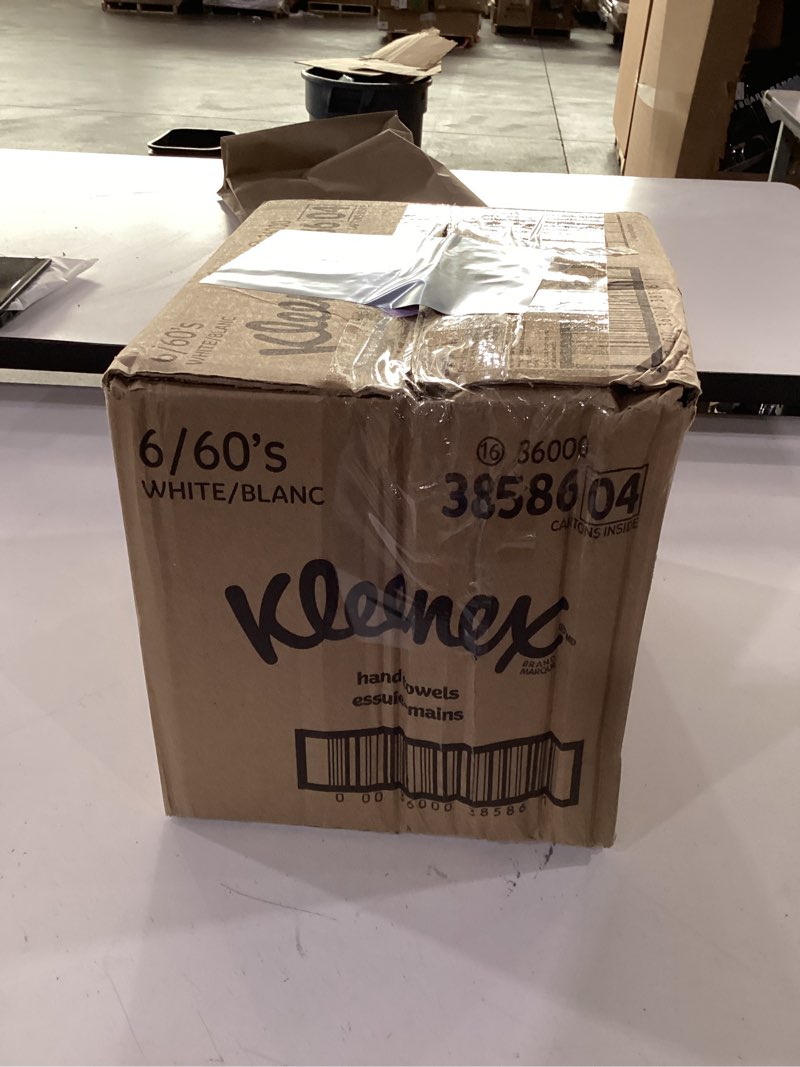 Condition photo showing As Is for kleenex disposable paper hand towels, 6 boxes, 60 tissues per box (360 total tissues), packaging may vary 60 towels (pack of 6) white