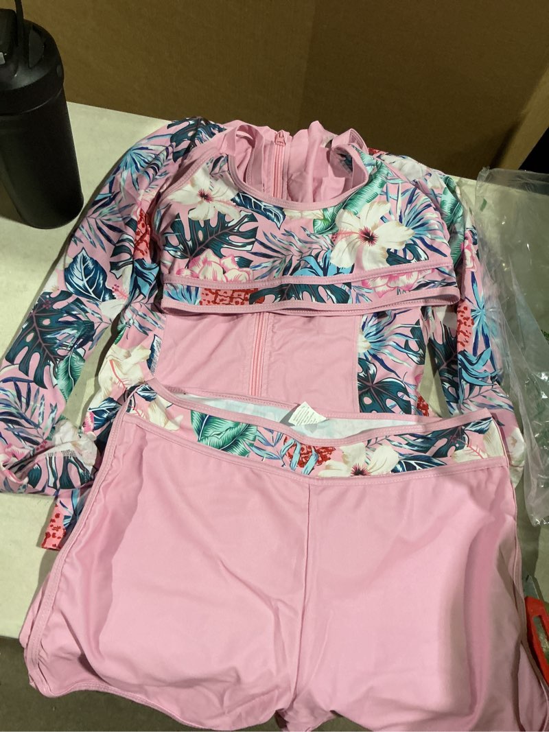 Condition photo showing Good Condition for Women's Long Sleeves Rash Guard Athletic Swim Aztec Tankini Sets Swimsuit Medium Pink F3