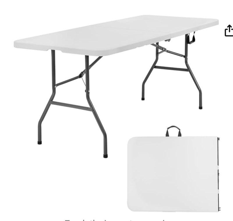 PayLessHere | 6FT Folding Table | Portable Plastic Table with Carry Handle | Waterproof & Foldable Table Design | Steel Frame with Lock | White | for Events, Camping, Indoor & Outdoor Use