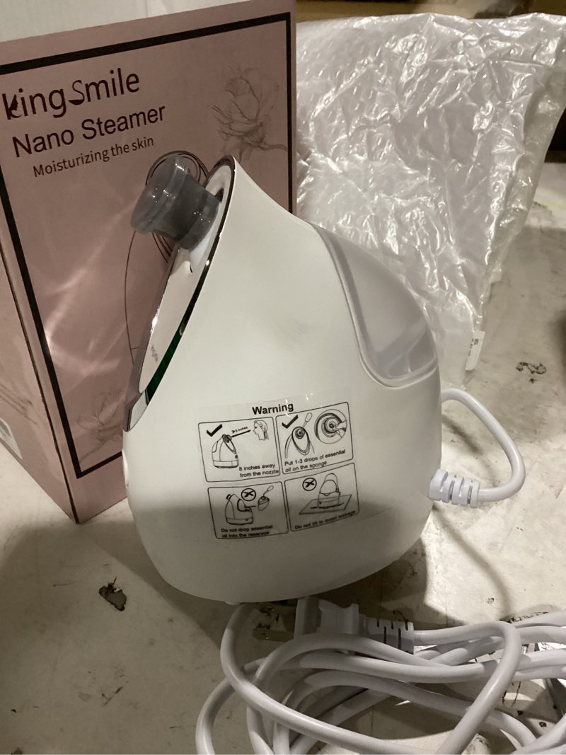 Condition photo showing As Is for kingsmile facial steamer for face, 3 in 1 face steamer for facial deep cleaning, compact nano steamer - aromatherapy, adjustable nozzle warm steam for home spa, face steamer for sinuses with hairband