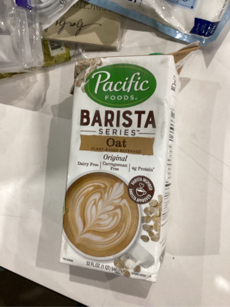 Condition photo showing New/Like New for Pacific Foods Barista Series Original Oat Milk, Plant Based Milk, 32 oz Carton