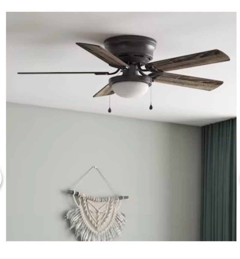 harbor breeze armitage 52-in matte black with black/cocoa blades flush mount ceiling fan