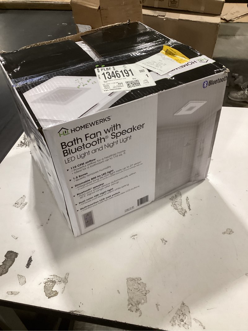 Condition photo showing As Is for Homewerks 7130-13-BT White Decorative LED, Bluetooth Bathroom Exhaust Fan NEW 