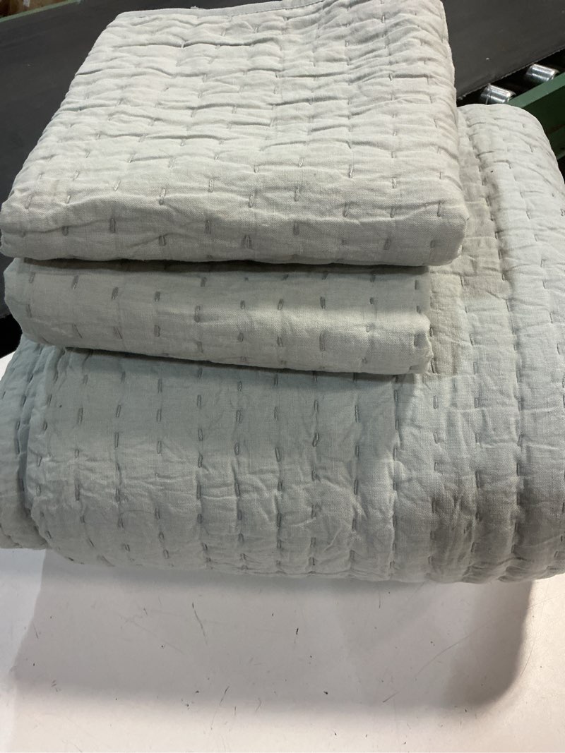 Condition photo showing Good Condition for european linen cotton stitch quilt set, king/cal king, mist