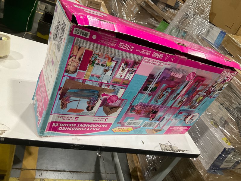 Condition photo showing Good Condition for barbie 3-story townhouse dollhouse with elevator, swing chair, furniture and accessories, fold for portability and travel (amazon exclusive)