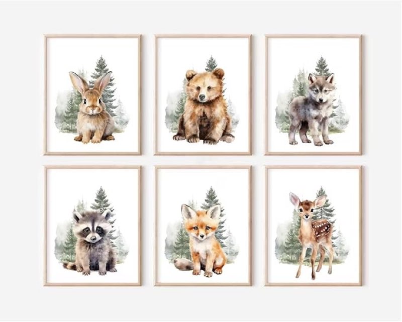 woodland animal nursery wall art decor set of 6 baby boys room wall art forest animal canvas wall de