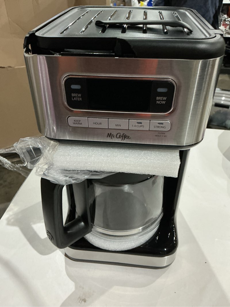 Condition photo showing As Is for mr. coffee 14 cup programmable coffee maker stainless steel
