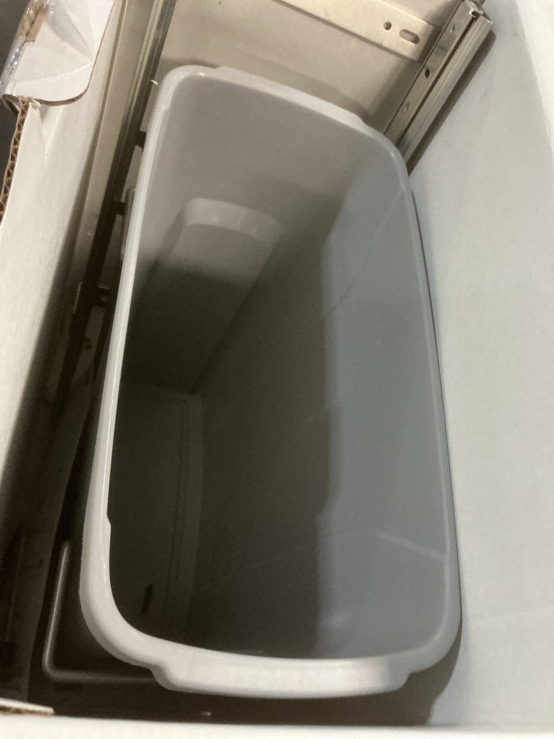 Condition photo showing Good Condition for knape & vogt in-cabinet pull out trash can, 20-qt., bottom-mount cabinet installation, requires min 8-in opening, 20.5 in x 8.5 in x 17.5 in, rs-psw9-1-20-p, platinum second generation