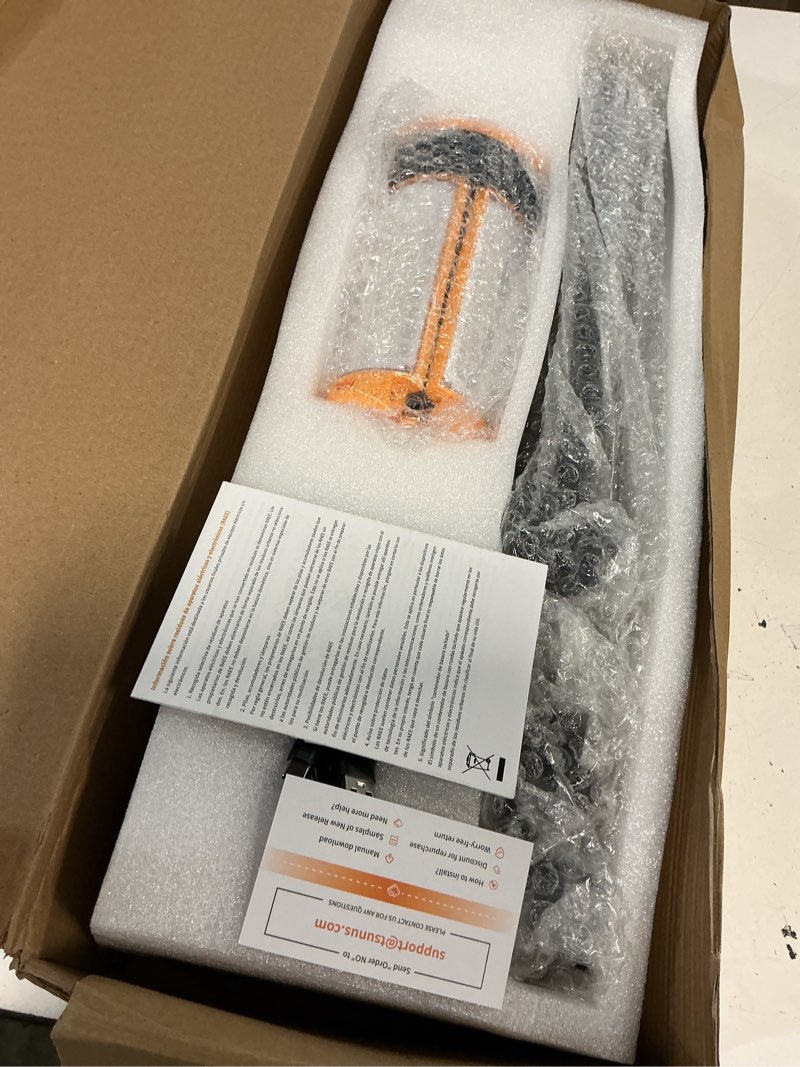 Condition photo showing New/Like New for t-sun rechargeable camping light with stand, 4 led lamp heads for wider, fuller coverage, 4100lm tripod work light with magnetic base, hook & usb-c, for jobsite, emergency, camping (orange) orange 1 pack