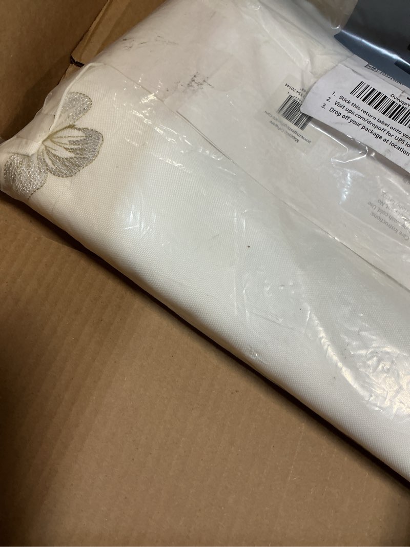 Condition photo showing Good Condition for majestic giftware linen look polyester tablecloths for rectangle tables | (70/220) - tc1554 silver/gold butterfly design table cover | washable tablecloth for kitchen & dining silver/gold butterfly 220" x 70" (rectangular)