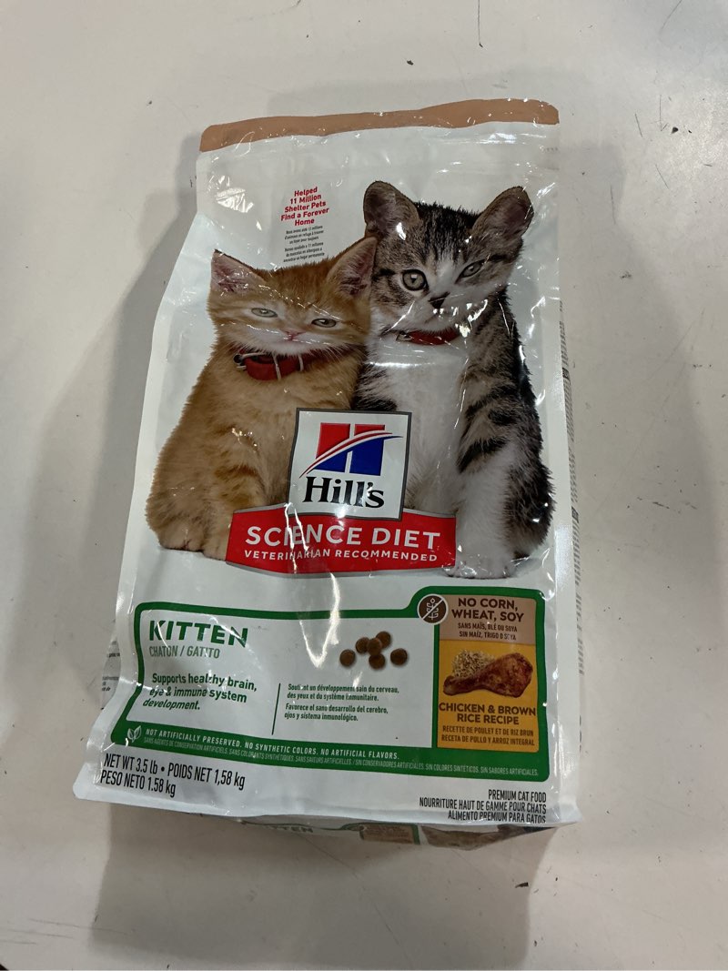 Condition photo showing Good Condition for ( bb/07/2026) hill's science diet kitten, kitten premium nutrition, dry cat food, no corn, wheat, soy chicken & brown rice, 3.5 lb bag no corn, wheat, soy chicken & brown rice 3.5 pound (pack of 1)