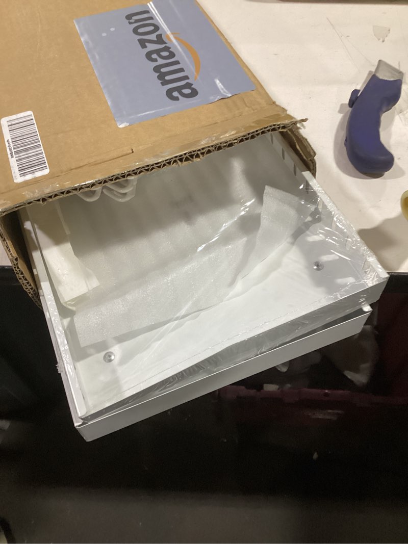 Condition photo showing New/Like New for 2 Pack Pull Out Pots and Pans Organizer Rack for Cabinet and Countertop, Pull Out Cabinet Organizer with 8 Adjustable Dividers, Kitchen Storage for Pot Lid, Dishes, Bakeware, Pots and Pans, White