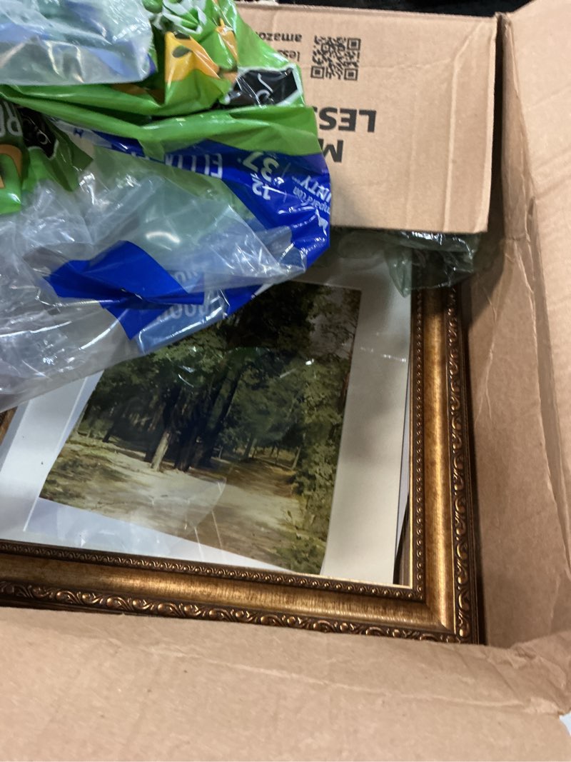 Condition photo showing As Is for 11x14 Gold Picture Frame, Ornate Vintage Picture Frames for Wall or Tabletop Display, 11 x 14 Photo Frame Gold with Real Glass, Display Poster 8x10 with Mat or 11x14 without Mat for Antique Déco
