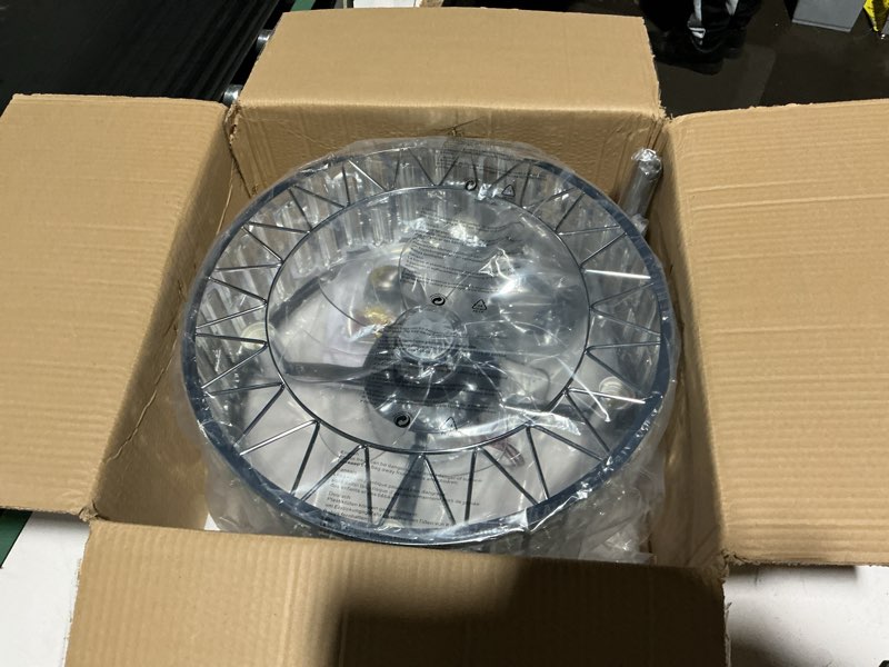 Condition photo showing Good Condition for Similar to Flush Mount White Caged Ceiling Fan with Light, 20\" Small Bladeless Ceiling Fan and Remote, Rustic Low Profile Ceiling Fans 4-Speed Reversible Enclosed Ceiling Fans for Bedroom Kitchen Farmhouse