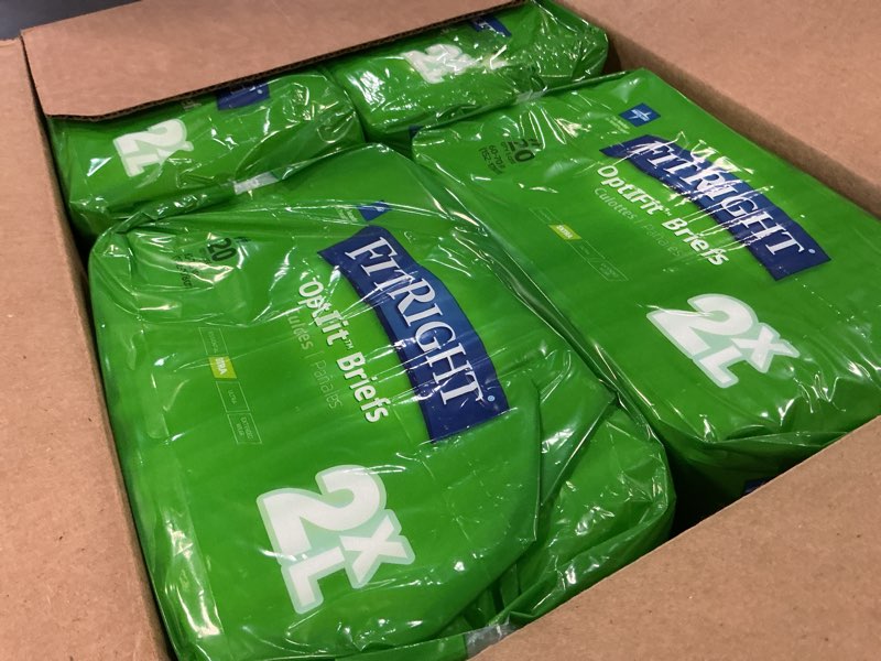 Condition photo showing Good Condition for fitright optifit extra adult briefs, incontinence diapers with tabs, moderate absorbency, 2xl, 60 to 70", 20 count (pack of 4) 80 count xx-large