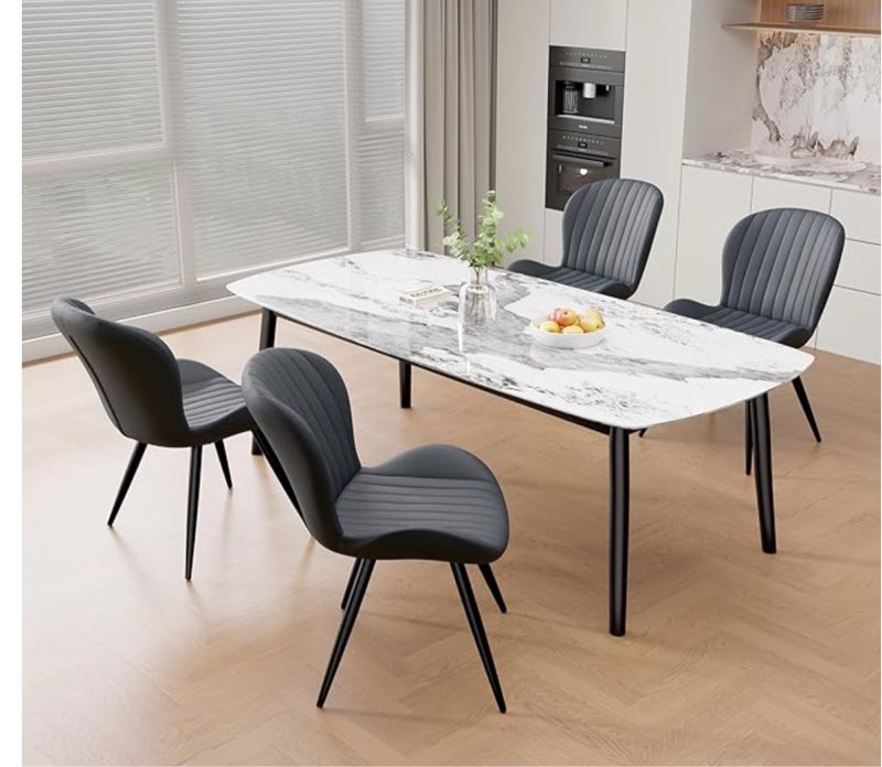 Dining Chairs Set of 2, Modern Dining Room Chairs Comfy Backrest Thick Upholstered Kitchen Chairs 19IN Height with Metal Legs Dark Grey