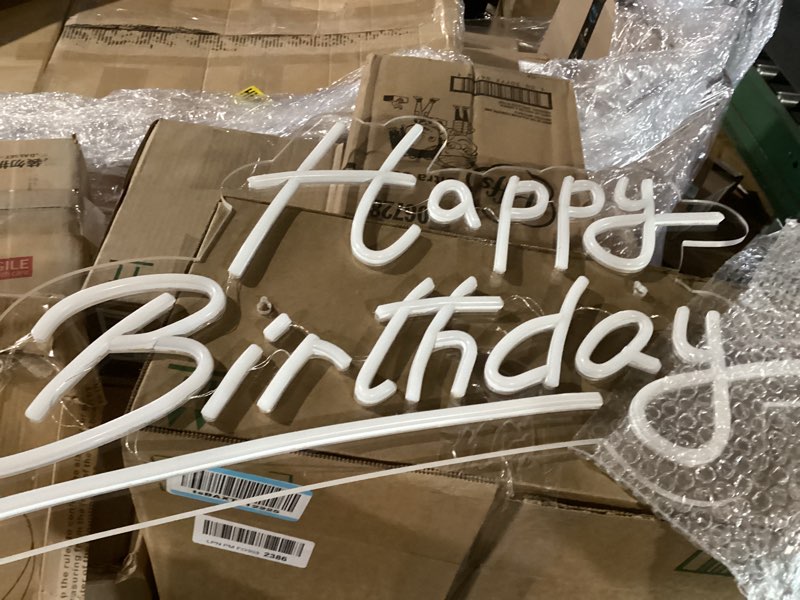 Condition photo showing New/Like New for large happy birthday neon sign, 12v led sign for wall decor (22.4 x 14.3 inches) large-plug(12v) warm white