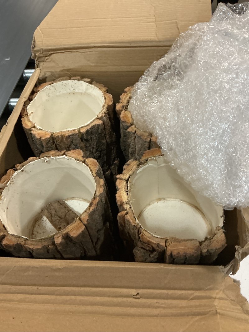 Condition photo showing As Is for 12 Pcs Wooden Vase for Centerpieces Wooden Flower Vase Rustic Bark Stump Buckets Vintage Wood Planter Pots for Woodland Party Wedding Window Home Farmhouse Table Decor