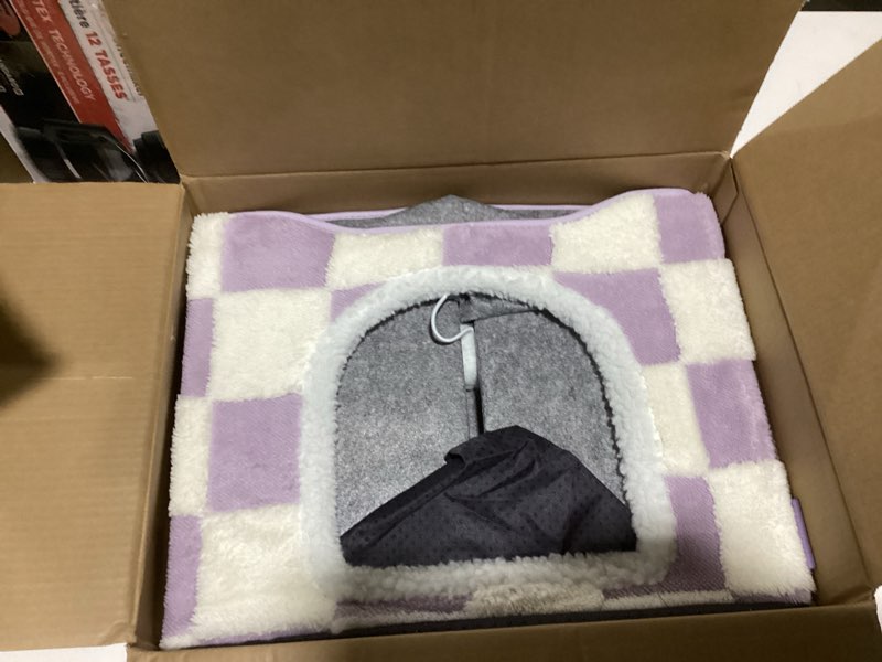 Condition photo showing Good Condition for LE SURE Indoor Cat Beds Kitten House - Large Cat Cave for Pet Cube with Fluffy Ball Hanging, Foldable Small Animal Hideaway, 16.5x16.5x13 inches, Lavender Checks