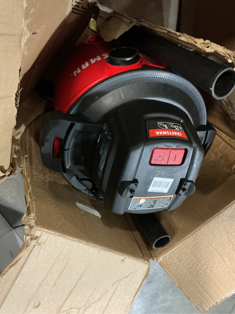 Condition photo showing As Is for craftsman cmxevbe17590 9 gallon 4.25 peak hp wet dry vac, portable shop vacuum wet and dry with filter, dust bag, hose and attachments for home, garage and automotive cleaning