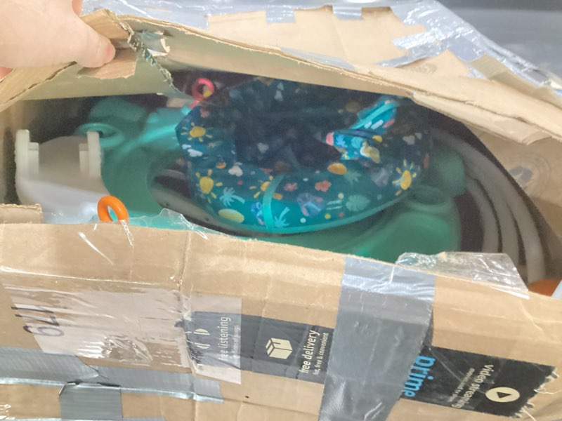 Condition photo showing New/Like New for Bright Starts Disney Stitch Little Ohana Baby Activity Jumper with Interactive Toys, Lights & Music with Stitch, Angel & Scrump, 6-12 Months (Blue)