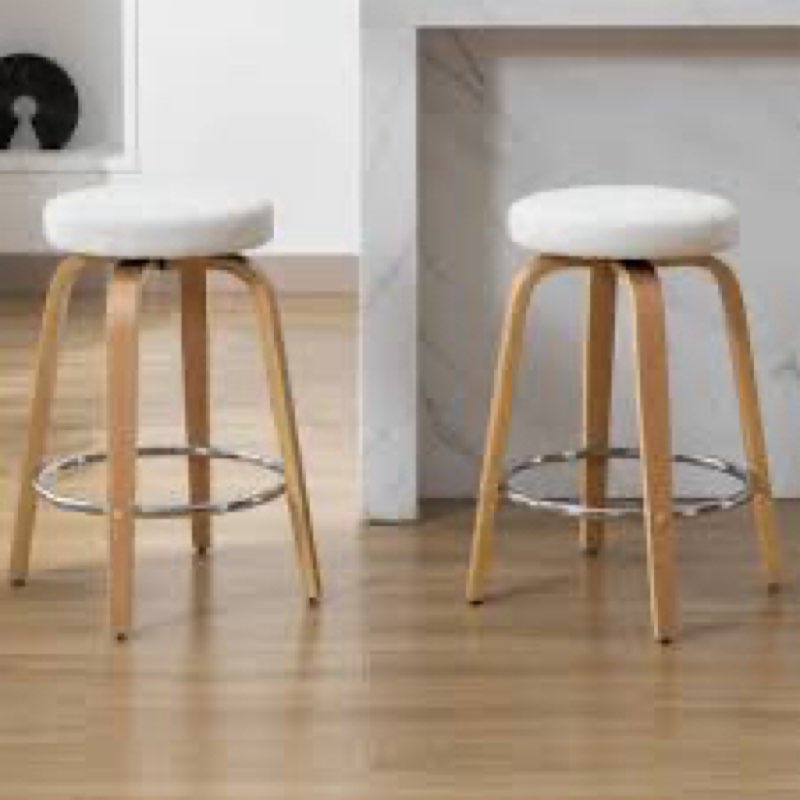 Drubin Swivel Upholstered Counter Stool with Solid Wood Frame Beige with brown legs one piece 