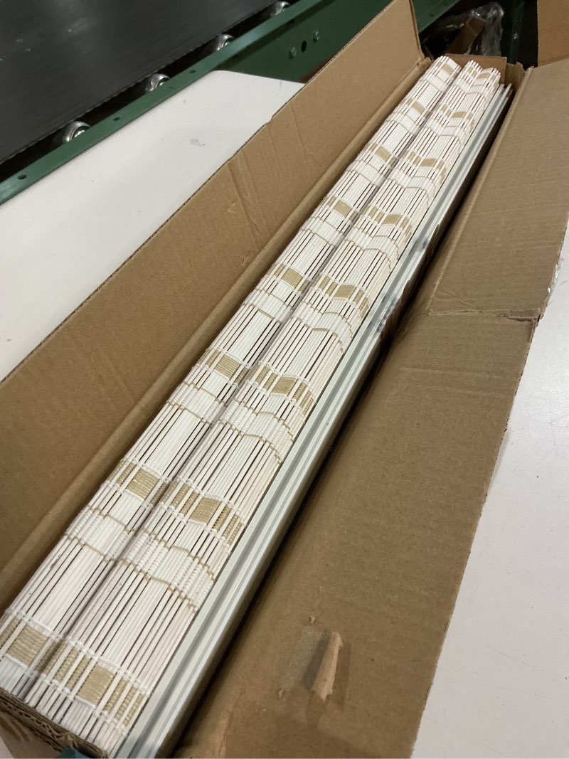 Condition photo showing Good Condition for LazBlinds No Tools No Drill Bamboo Roller Shades, Cordless Bamboo Blinds, Light Filtering Roll Up Blinds for Windows, French Door, Porch or Patio, 12'' W x 40'' H, Whitewash B Whitewash B 12'' W x 40'' H