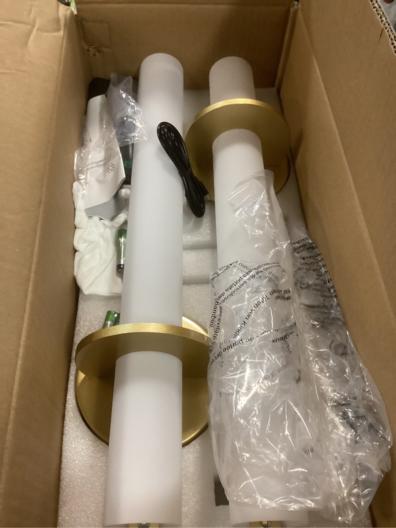 Condition photo showing Good Condition for gold battery operated sconce set of 2, rechargeable wireless wall lights with remote control,dimmable,3000k-6000k,360° rotation, cordless lighting for living room,bedroom,hallway,18 inch