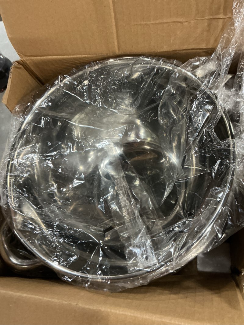 Condition photo showing Good Condition for large double boiler pot set,3500ml/3.1qt mixing bowl for chocolate melting, 5000ml/ 4.5qt 304 stainless steel pot with silicone spatula for melting chocolate, candy, candle, soap, wax a-3500ml