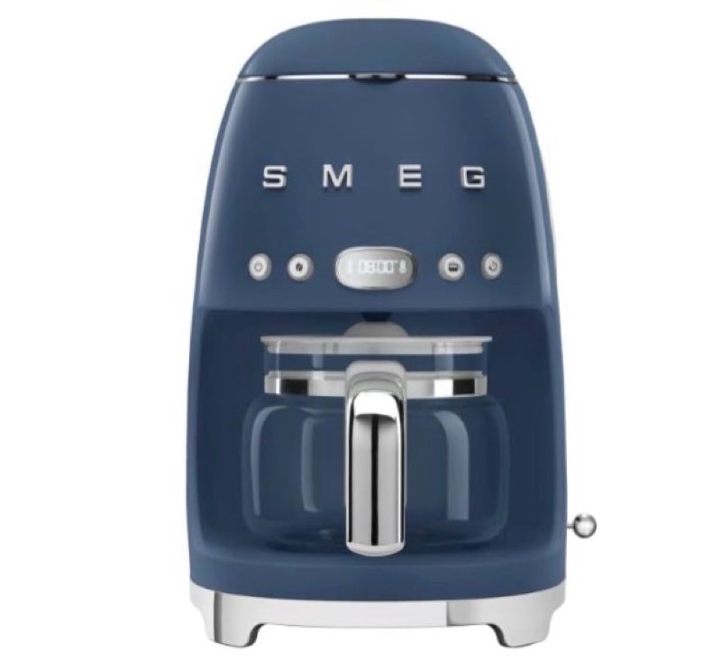 Smeg 50's Retro Style Aesthetic Drip Coffee Machine with 10 Cup Glass Carafe, Auto Start Feature, Keep Warm Plate, and Two Coffee Strength Settings (Navy Blue)