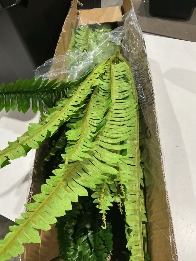 Condition photo showing Good Condition for forest prince 45" fake ferns, realistic large artificial bush plants, 2 artificial boston ferns with 59 fronds for outdoors planter indoor home garden porch decor