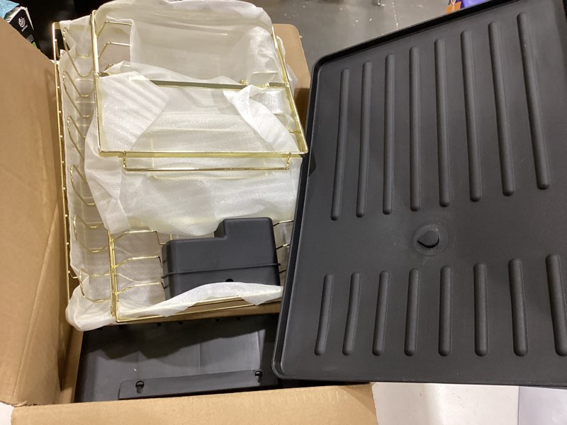 Condition photo showing Good Condition for dish drying rack gold, multifunctional dish racks for kitchen counter with drainboard 2 tier dish drainer large capacity for knifes/cup/cutting board gold 2 tier