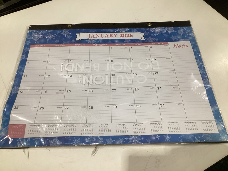 Condition photo showing New/Like New for 2026 desk calendar - large desk calendar 2026, 22" x 17", jan. 2026 - dec. 2026, 12 months planning, large ruled blocks, tear off design, 2 corner protectors & 2 hanging hooks