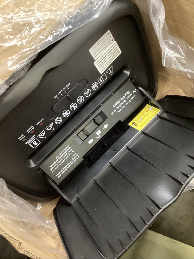 Condition photo showing As Is for bonsaii 100 sheets auto feed paper shredder, up to 30 minutes shredders for home office use, micro-cut heavy duty shredder / 4.2 gallons/security level p-4 (c231-d) 100-sheet auto feed