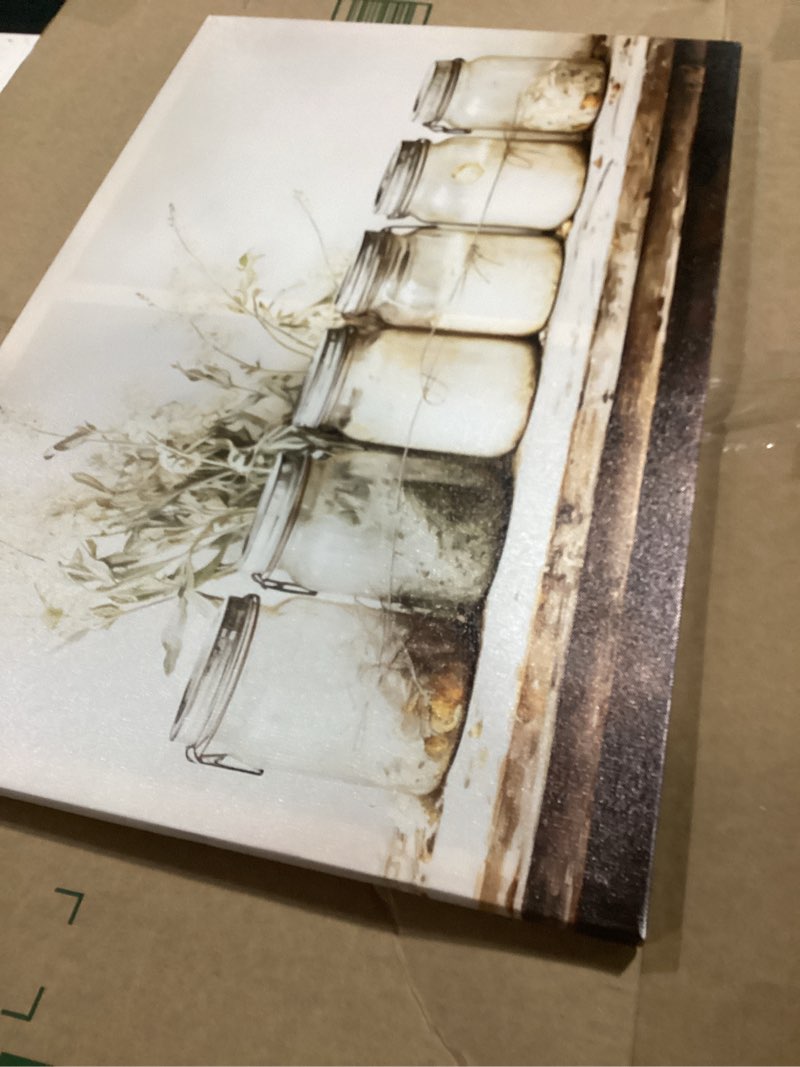 Condition photo showing As Is for farm kitchen canvas wall art rustic vintage country spice still life culinary art painting picture farmhouse wall decor poster print artwork for dining room home decoration kitchen-canvas 24"l x 16"w