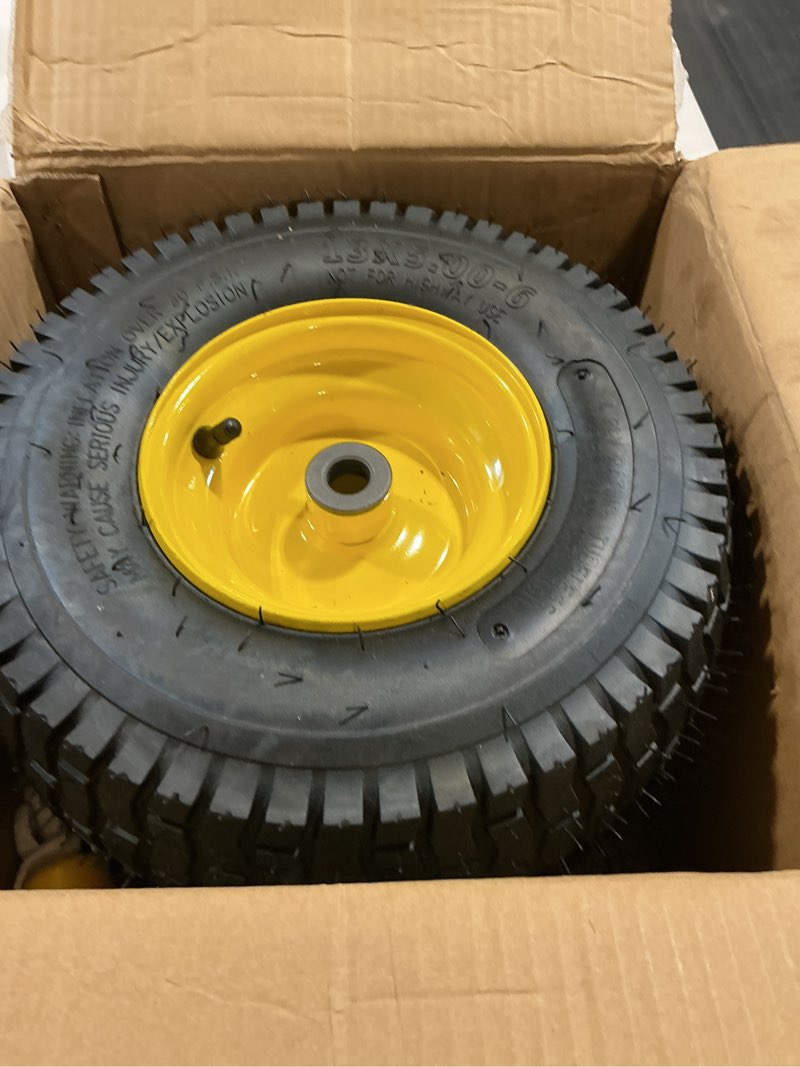 Condition photo showing Good Condition for ar-pro (2-pack) 13x5.00-6 tire and wheel assembly, 4-ply tubeless lawn mower front tire with 3" centered hub & 3/4" bushings, 400 lbs load capacity 13 x 5.00-6" tubeless (centered hub) yellow