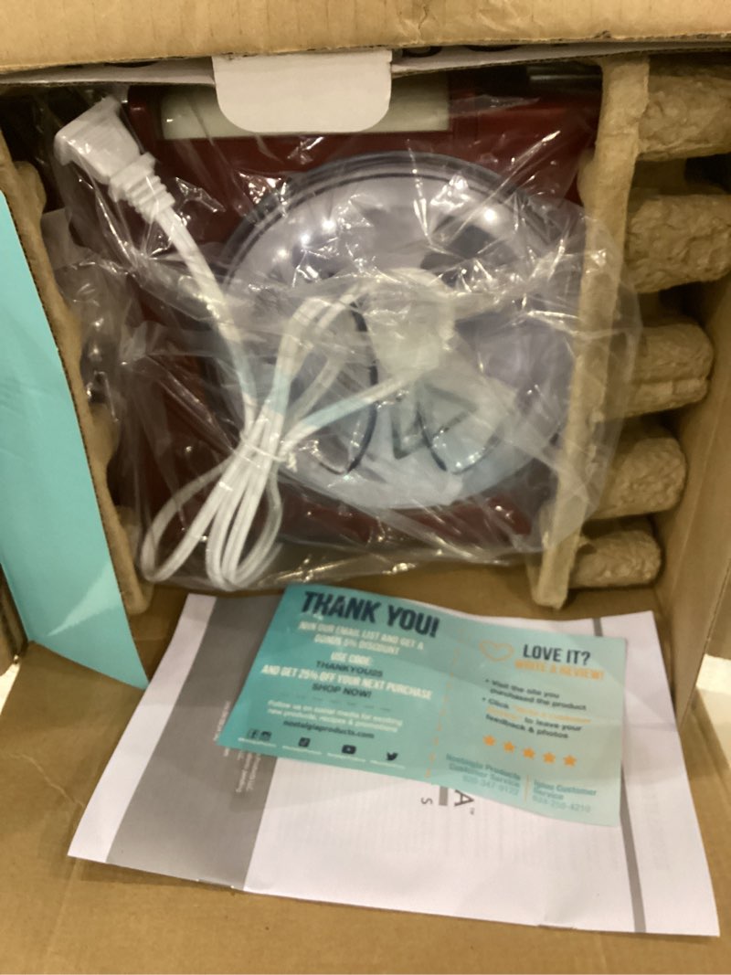 Condition photo showing Good Condition for Nostalgia Snow Cone Shaved Ice Machine - Retro Table-Top Slushie Machine Makes 20 Icy Treats - Includes 2 Reusable Plastic Cups & Ice Scoop - Retro Red Table Top Metallic Red