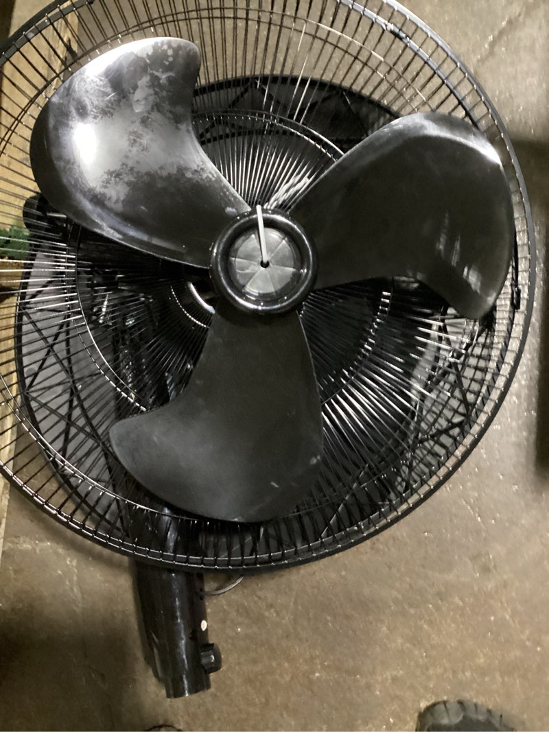 Condition photo showing As Is for utilitech 18-in 120-volt 3-speed indoor black oscillating pedestal fan with remote