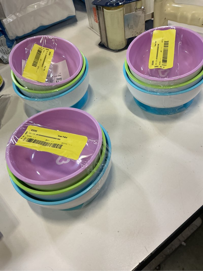 Condition photo showing Good Condition for munchkin stay put suction bowls for baby and toddler, 3 pack, blue/green/purple 3 pack of 3 pack