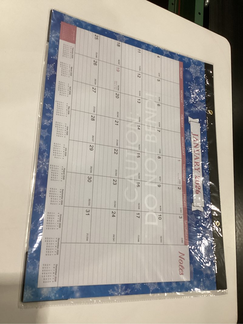 Condition photo showing New/Like New for 2026 desk calendar - large desk calendar 2026, 22" x 17", jan. 2026 - dec. 2026, 12 months planning, large ruled blocks, tear off design, 2 corner protectors & 2 hanging hooks