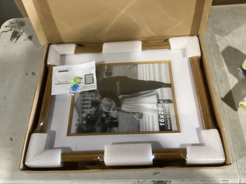 Condition photo showing Good Condition for yaetm 16x20 gold picture frame with decorative inner frame & tempered glass, display 11x14 photos with mat on wall - portrait or landscape - ideal for office & home décor (vintage gold, single) 16x20 - 1 pack vintage gold