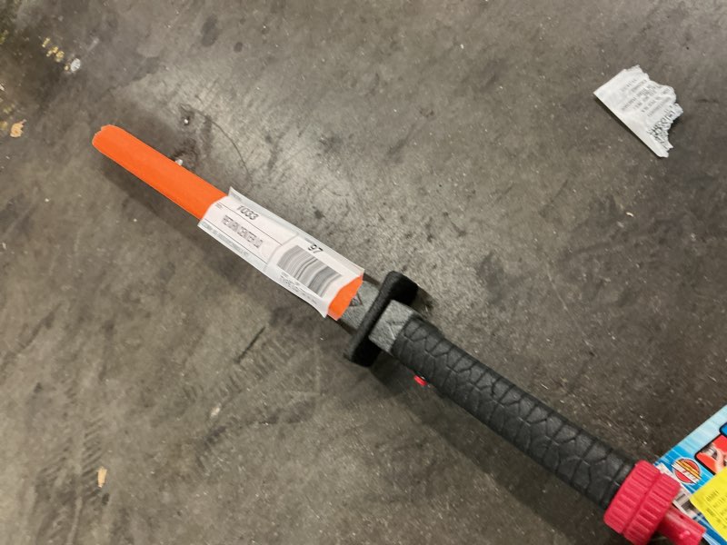 Condition photo showing As Is for adventure force light-up foam sword, soft foam construction with handle connector to combine two into one, lights up with batteries included, ages 4+