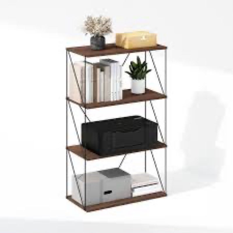 Furinno Rata 4-Tier Industrial Multipurpose Flat Base Shelf Display Rack, Columbia Walnut