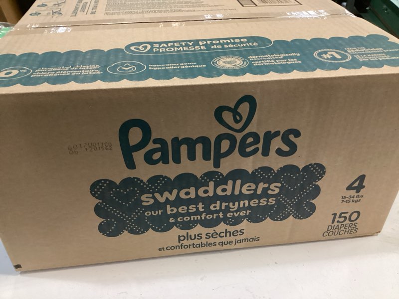 Condition photo showing New/Like New for Pampers Swaddlers Diapers, Size 4 (15-34 lbs), 150 Count, Absorbent, Keeps Baby Dry and Comfortable, Skin Safe Disposable Baby Diaper (Packaging May Vary) Size 4 150