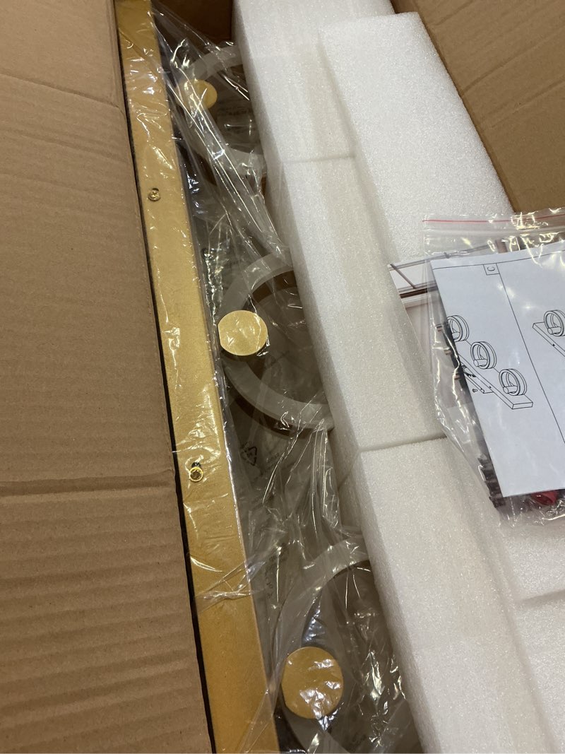 Condition photo showing New/Like New for led bathroom light fixtures, 24inch gold vanity lights, modern 3 light acrylic wall sconces, 350° rotatable wall lighting fixture over mirror 3 lights gold