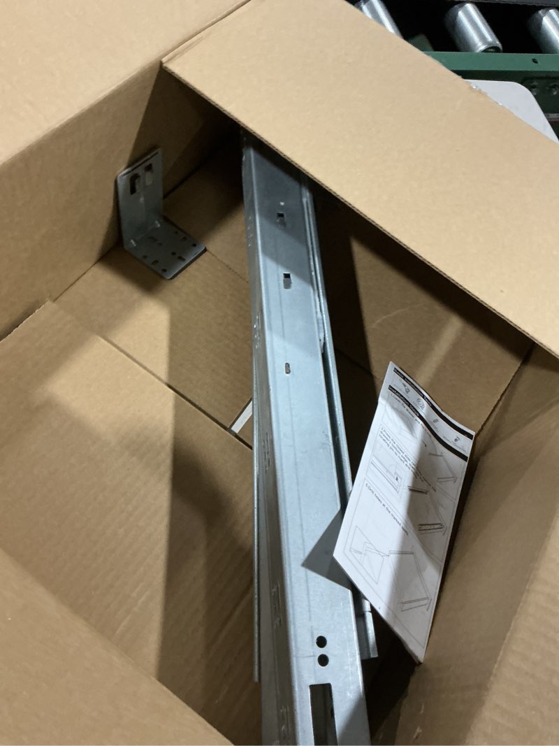 Condition photo showing As Is for soft close and push to open dual-function bottom mount drawer slides rails with rear mounting bracket locking devices screws for face frame or frameless application?18 inch, 1 pair? 18 inch soft close& push to open-1 pair