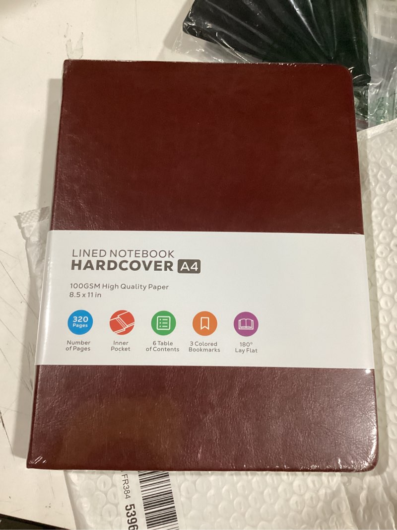 Condition photo showing New/Like New for 8.5 x 11 large journal notebook notepad for women men writing, 320 pages hardcover leather bound notebook journal college ruled, 100gsm lined paper, burgundy