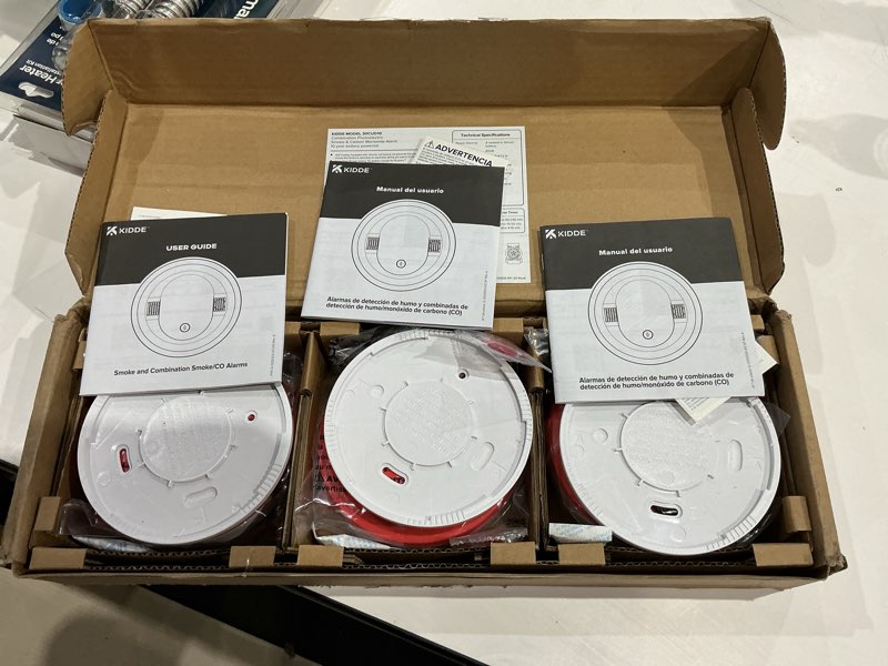 Condition photo showing As Is for kidde hardwired smoke & carbon monoxide detector for home, 10-year battery powered, led notifications, 3-pack 3 pack 30cud10