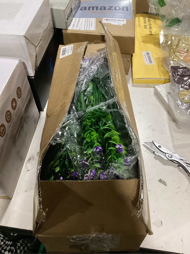 Condition photo showing New/Like New for hananona artificial flowers outdoor, faux artificial plants uv resistant plastic flower bulk for hanging planter porch window home wedding fall summer decor (24, fuchsia, purple, yellow, green) 24 fuchsia, purple, yellow, green