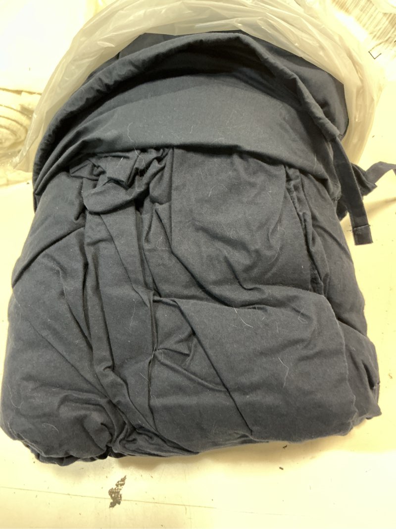 Condition photo showing As Is for quince classic organic percale deluxe bedding bundle, king, navy